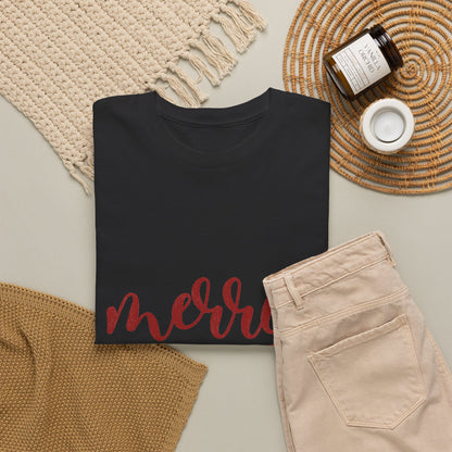 Merry Script Tee — Red Bow Christmas Holiday T‑Shirt