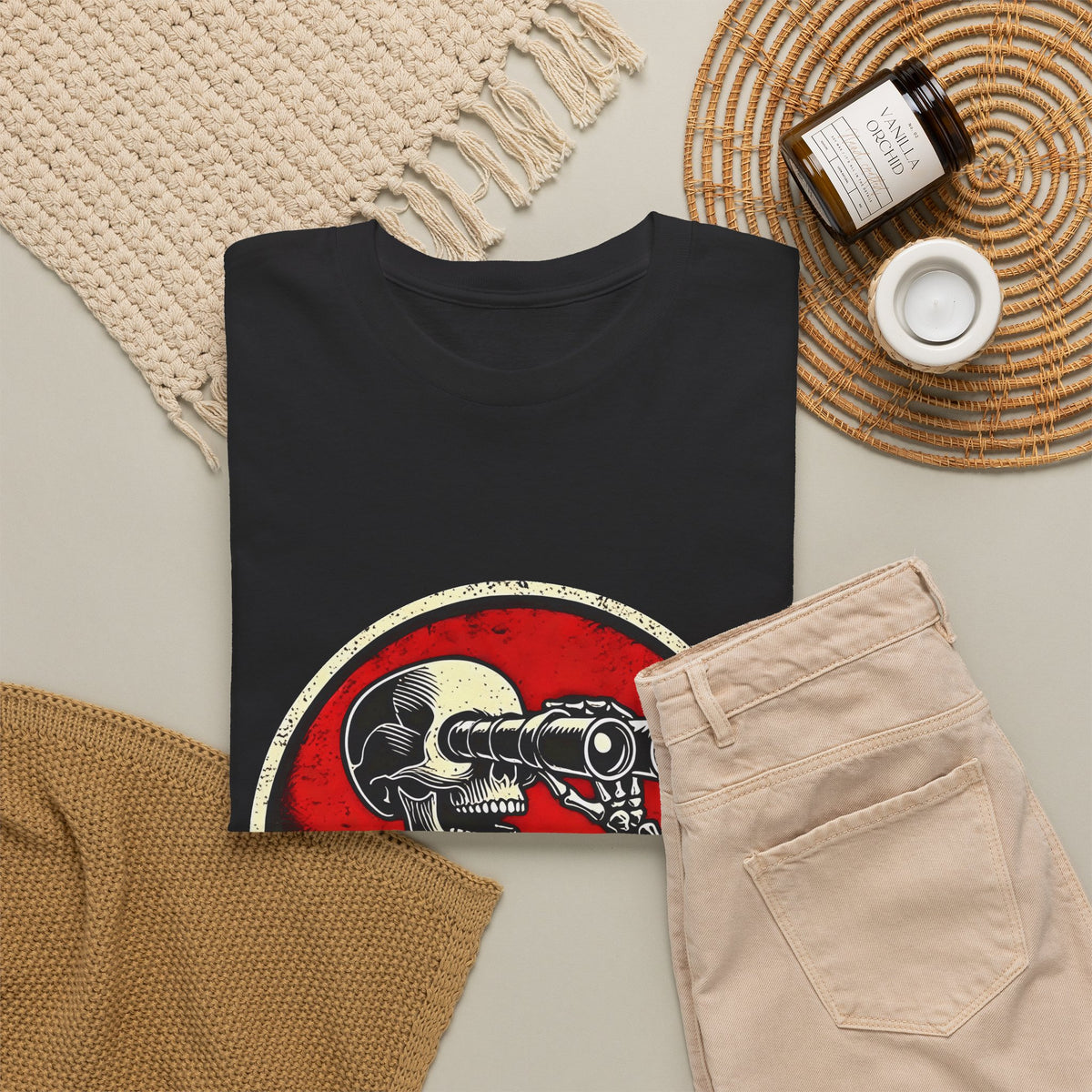 Oh, Look! Skeleton Binoculars T-Shirt — "Nobody Gives a Shit" Vintage Graphic Tee