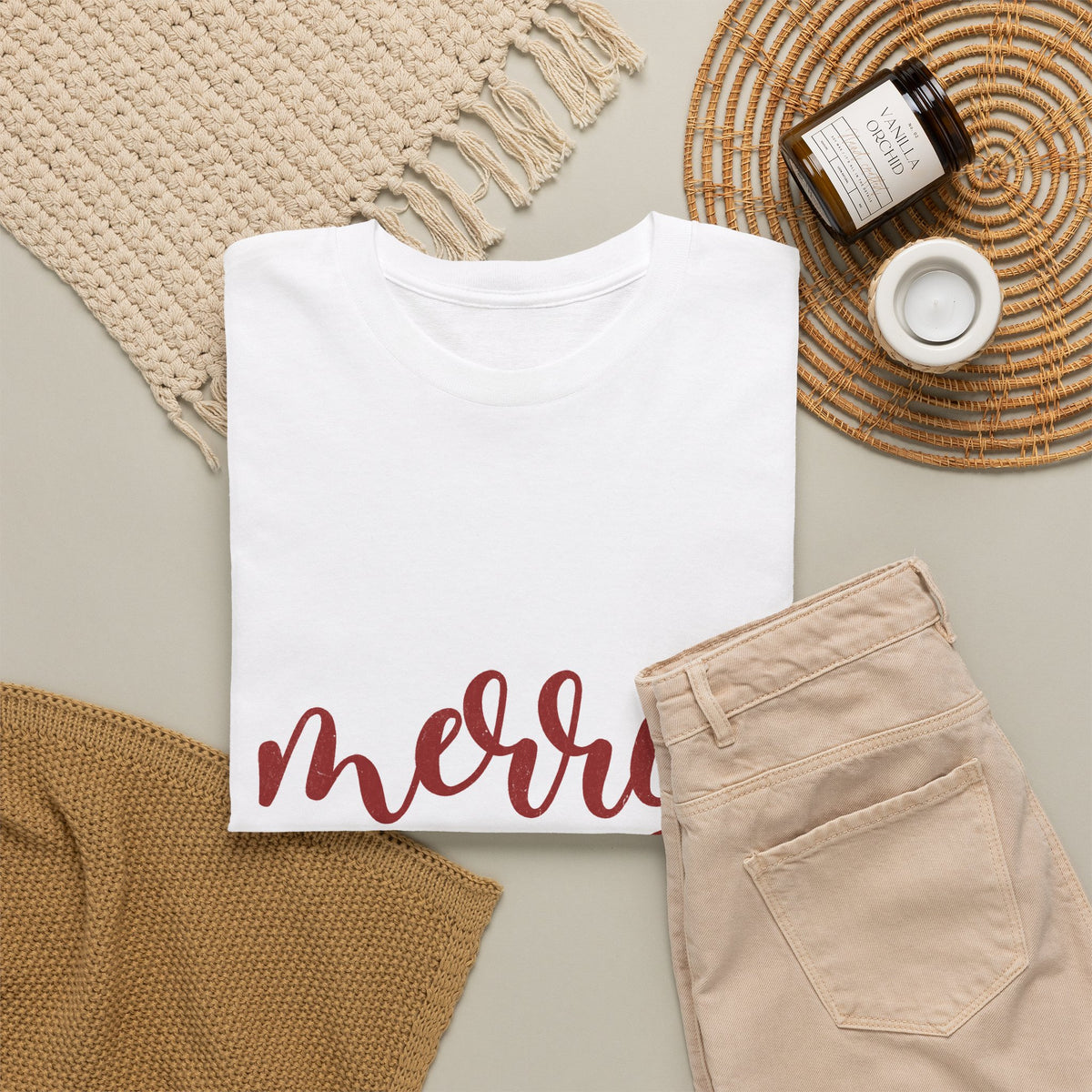 Merry Script Tee — Red Bow Christmas Holiday T‑Shirt