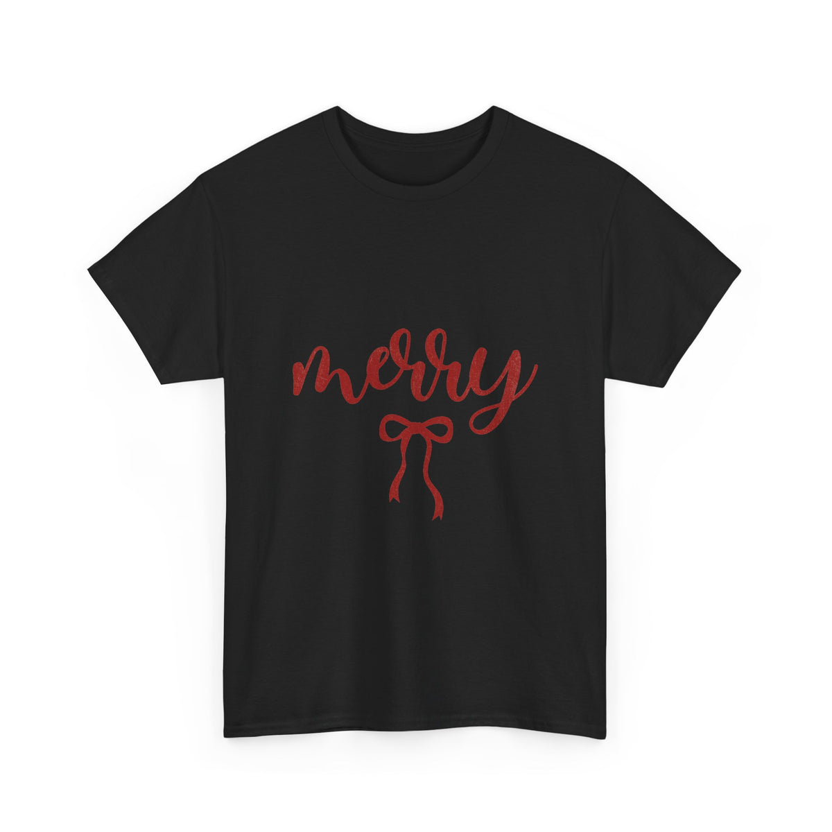 Merry Script Tee — Red Bow Christmas Holiday T‑Shirt