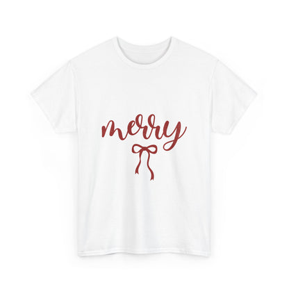 Merry Script Tee — Red Bow Christmas Holiday T‑Shirt